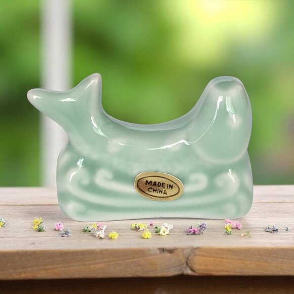 Knife Chopstick Rests Ceramic Lot Of 8 Celadon Green Koi Fish Waves Chop Stick - Picture 4 of 9